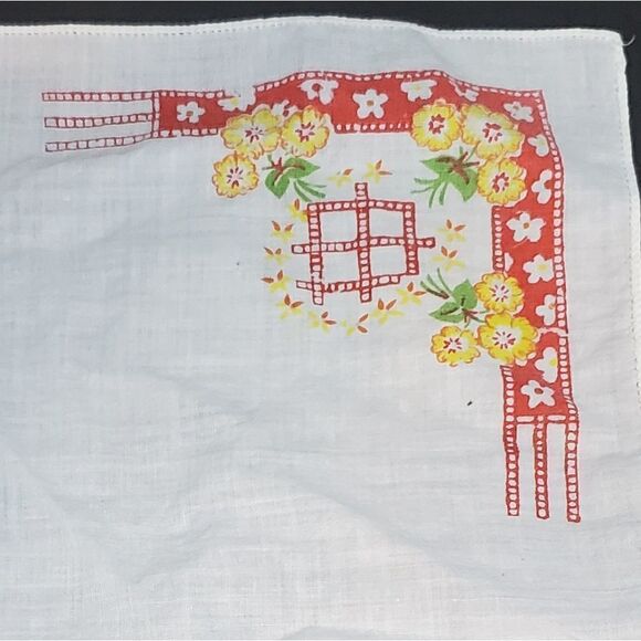 Vintage White, Red, Yellow, & Green Handkerchief - Picture 2 of 4